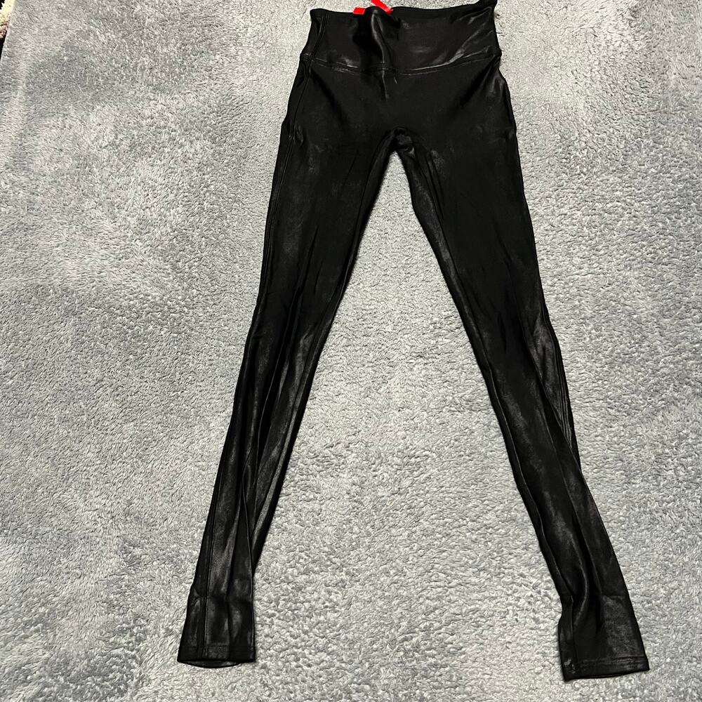 SPANX Leggings Pants Womens XS Faux Leather Metallic Ankle Black